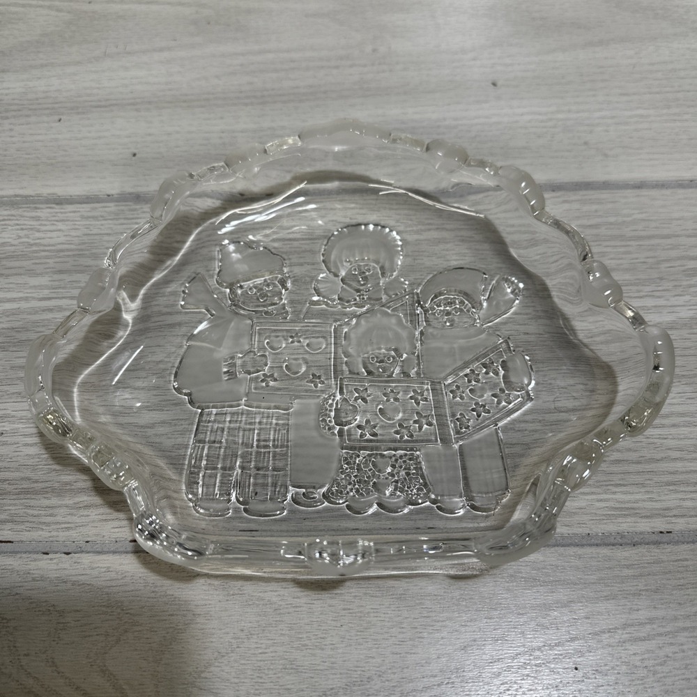 MIKASA‎ Frosted & Clear Lead Crystal Candy Nut Dish 8.25x7" Carolers Vintage